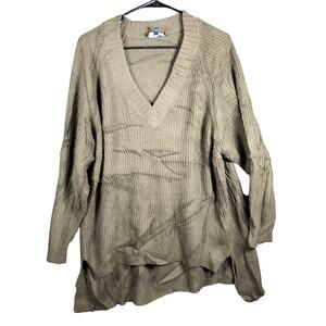 Express Womens Sweater Green V Neck Knitted Long Sleeve Tunic XSmall